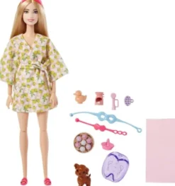 Barbie - Dukke Med Hundehvalp - Self Care Spa Day Legesæt