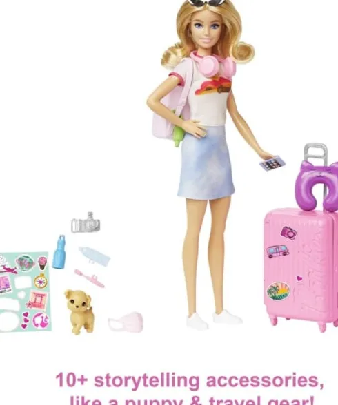 Barbie Dukke - Rejsesæt Med Hvalp - 10+ Dele