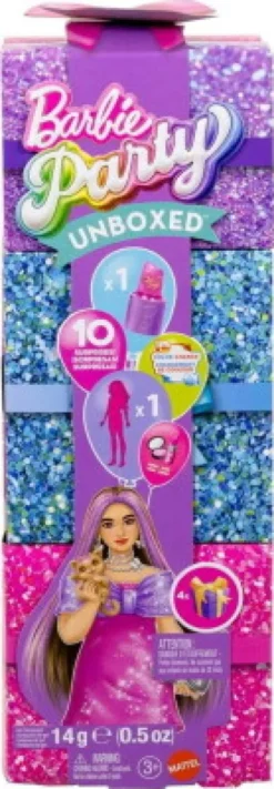 Barbie - Party Unboxed - Lyserød Curvy Dukke - 10 Overraskelser