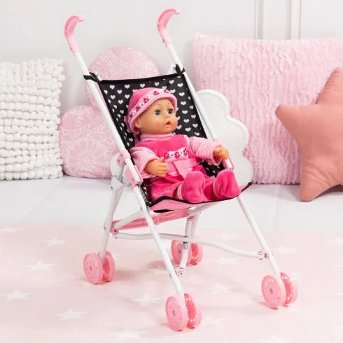 Bayer - Dukke Klapvogn - Sort Og Pink