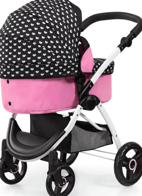 Bayer - Dukkevogn Med Drejejul Og Taske - City Max - Sort Og Pink