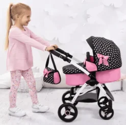 Bayer - Dukkevogn Med Drejejul Og Taske - City Max - Sort Og Pink