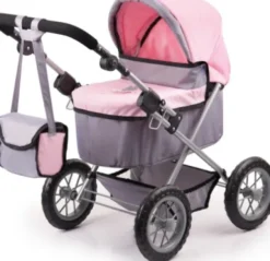 Bayer - Dukkevogn Med Kaleche Indkøbskurv - Trendy - Grå Pink