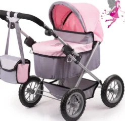 Bayer - Dukkevogn Med Kaleche Indkøbskurv - Trendy - Grå Pink