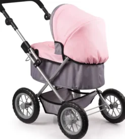 Bayer - Dukkevogn Med Kaleche Indkøbskurv - Trendy - Grå Pink