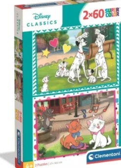 Clementoni - 101 Dalmatinere + Aristocats - 2X60 Brikker - Disney