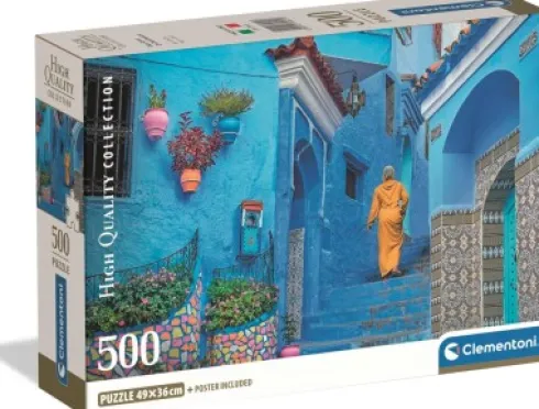 Clementoni - Den Blå Gade I Chefchaouen Puslespil - 500 Brikker