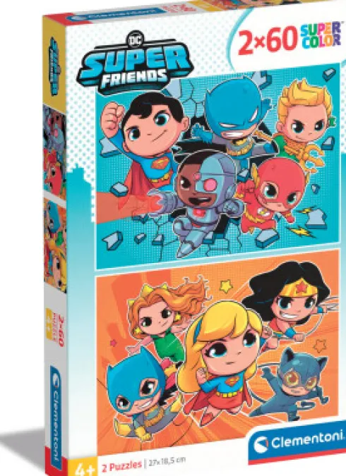 Clementoni Puslespil - Dc Super Friends - Super Color - 2 Stk Med 60 Brikker