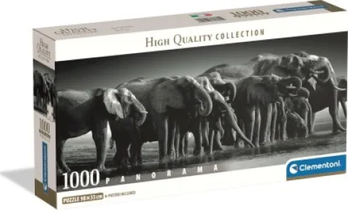 Clementoni Puslespil - Elefanter - High Quality Panorama - 1000 Brikker