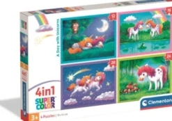 Clementoni Puslespil - 4-I-1 - Enhjørninger - 12-24 Brikker