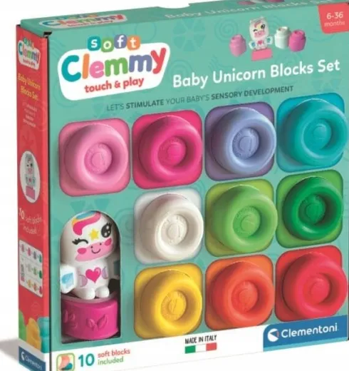 Clementoni - Soft Clemmy - Baby Unicorn Blocks Set - 10 Klodser