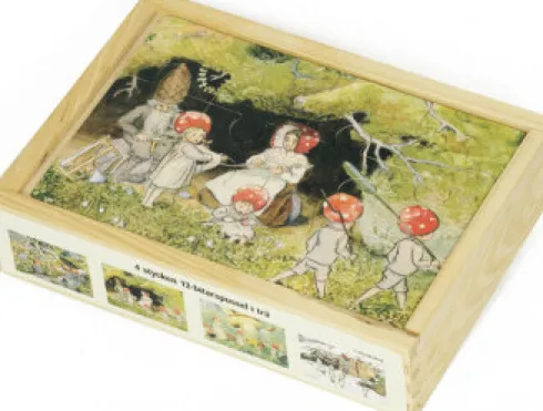 De Små Skovnisser Puslespil - Elsa Beskow - 4 Puslespil I Æske