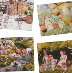 De Små Skovnisser Puslespil - Elsa Beskow - 4 Puslespil I Æske