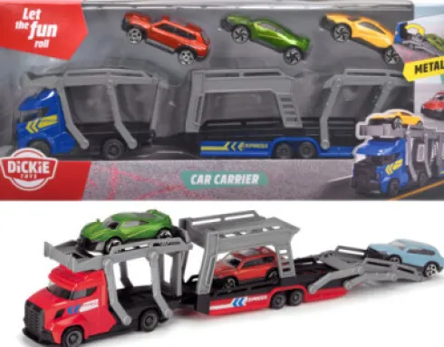 Dickie Toys - Car Carrier - Biltransporter Med 3 Biler - Assorteret
