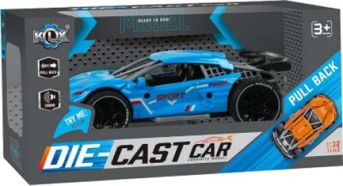 Die-Cast Pull Back Car W/Sound & 'Try-Me', Blue - Klx Toys