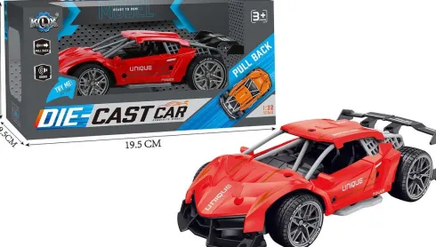 Die-Cast Pull Back Car W/Sound & 'Try-Me', Red - Klx Toys