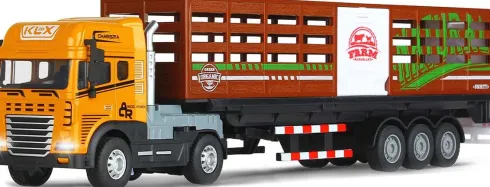 Die-Cast Truck W/Animal Trailer, Light & Sound - Klx Toys