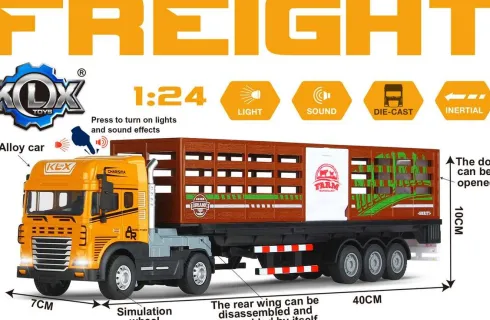 Die-Cast Truck W/Animal Trailer, Light & Sound - Klx Toys