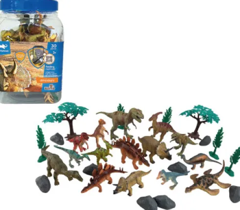 Dinosaur Figurer - 30 Stk I Bøtte - Med Ar Funktion - Wenno