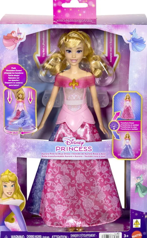 Disney Princess - Aurora Pink To Blue Dress Dukke - Mattel Jlk24