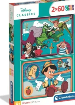 Disney Puslespil - Classics - Super Color - 2X60 Brikker - Clementoni