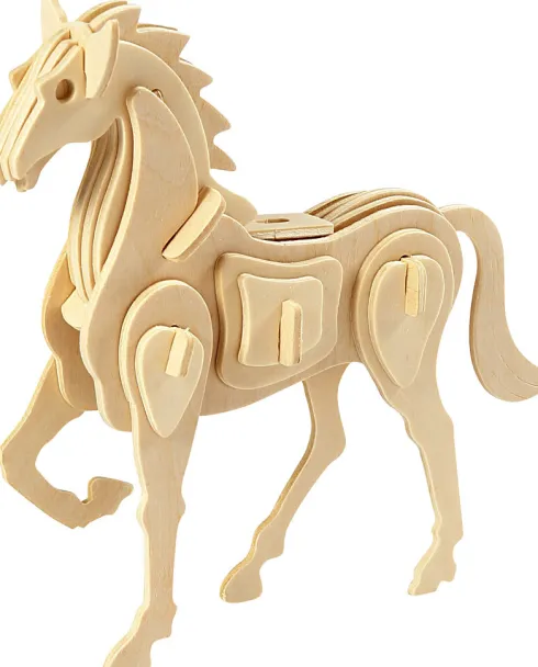 3D Træ Puslespil - Hest - 18X4,5X16 CM