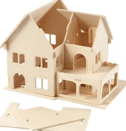 3D Træ Puslespil - Hus Med Veranda - 22,5X16X17,5 CM