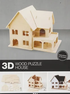 3D Træ Puslespil - Hus Med Veranda - 22,5X16X17,5 CM