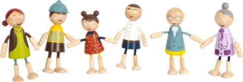 Dukker Til Dukkehus - Wooden Bending Dolls Family - 6 Stk