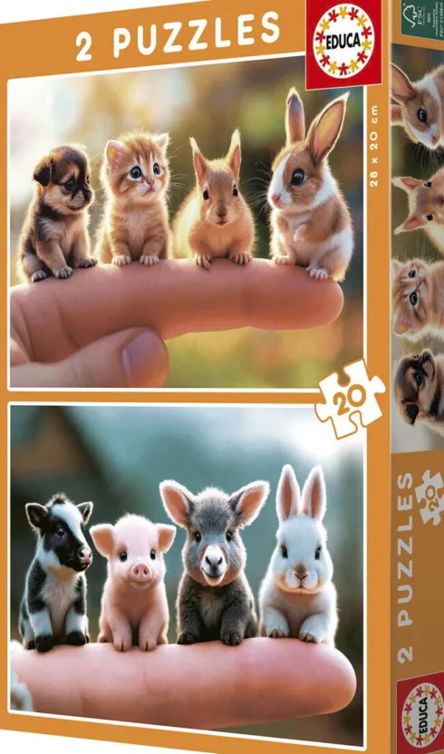 Educa - Baby Animals Puzzle - 2X20 Brikker - Puslespil Med Dyr