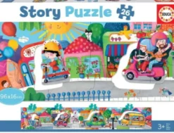 Educa - Story Puzzle - Puslespil - 26 Brikker - Køretøjer I Byen