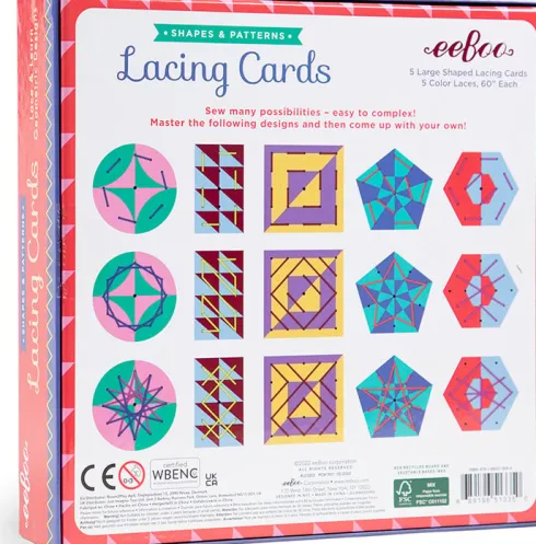 Eeboo - Lacing Cards - Snørekort Med Farver Og Mønstre