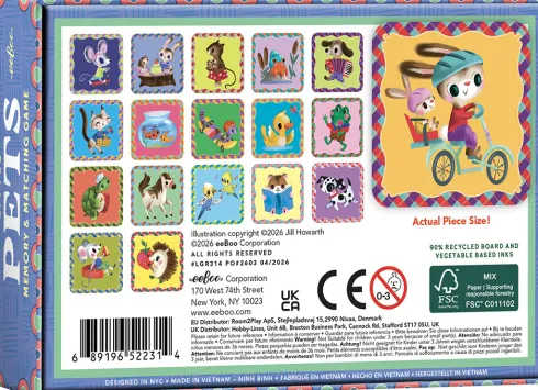 Eeboo - Little Pets Memory & Matching Game - Kæledyr Huskespil