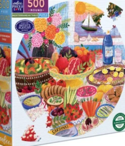 Eeboo - Mediterranean Table - 500 Piece Round Puzzle - Rundt Puslespil