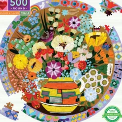 Eeboo - Puslespil - Rundt - 500 Brikker - Purple Bird And Flowers