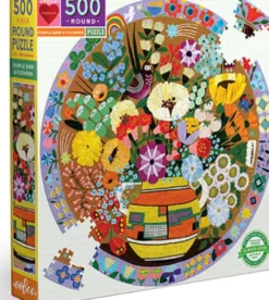 Eeboo - Puslespil - Rundt - 500 Brikker - Purple Bird And Flowers