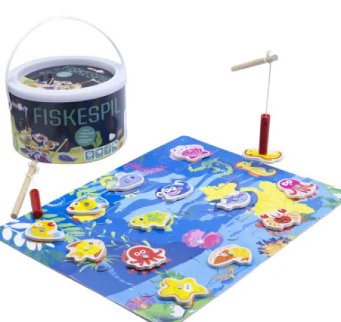 Fiskespil Med 2 Fiskestænger Og Puslespil Med 20 Brikker