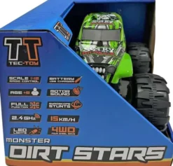 Fjernstyret Bil Med Lys Og Lyd - Monster Dirt Stars - 1:12 - Grøn