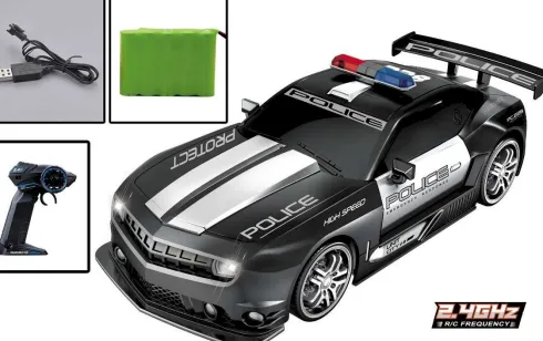 Fjernstyret Politibil Med Lys - Police Chase Road Stars - 1:12 - Sort