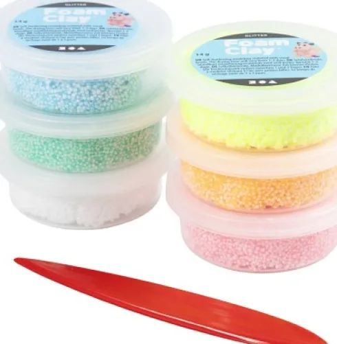 Foam Clay - Glitter - Pastelfarver - 84 G - 6X14 G