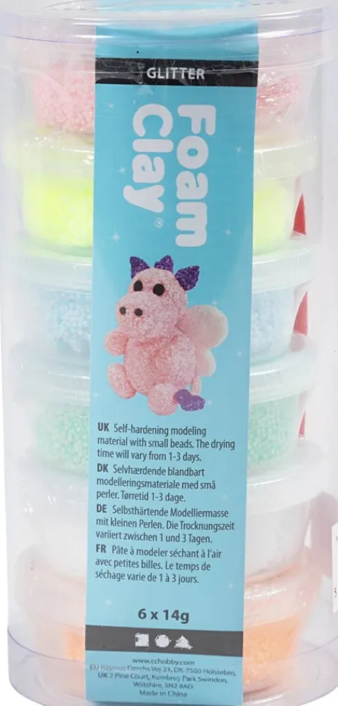 Foam Clay - Glitter - Pastelfarver - 84 G - 6X14 G