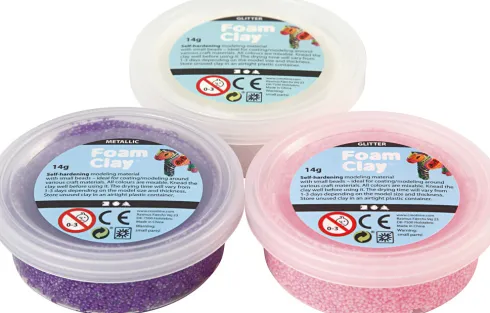 Foam Clay - Metallic Og Glitter Sæt - Pink, Lilla Og Hvid - 3X14 G