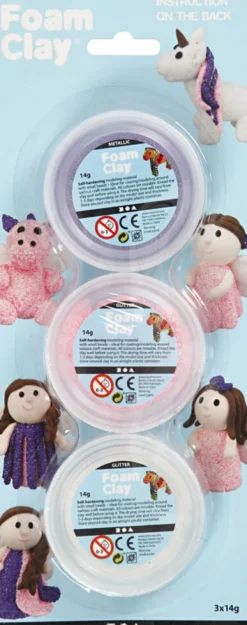 Foam Clay - Metallic Og Glitter Sæt - Pink, Lilla Og Hvid - 3X14 G