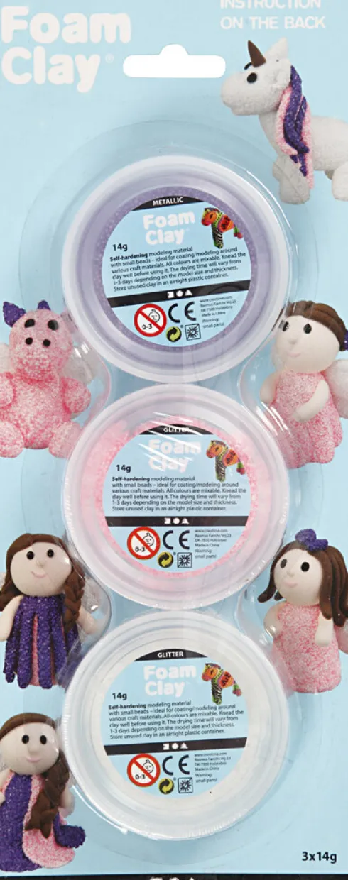 Foam Clay - Metallic Og Glitter Sæt - Pink, Lilla Og Hvid - 3X14 G