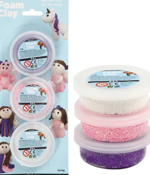 Foam Clay - Metallic Og Glitter Sæt - Pink, Lilla Og Hvid - 3X14 G