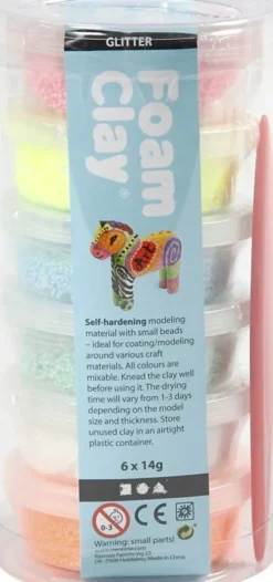 Foam Clay Modellervokssæt - 6 Stk - Glitter