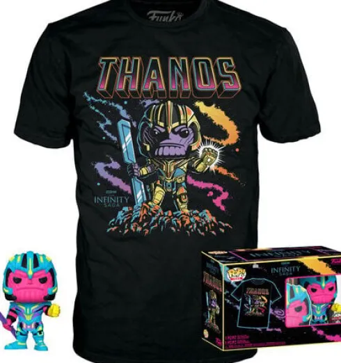 Funko Pop! - Tee Og Figur - Marvel - Thanos - Blacklight - M