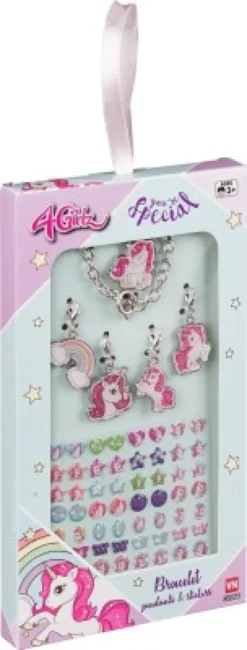 4-Girlz - Enhjørning Armbånd, 5 Vedhæng Og Stickers - Vn 32064