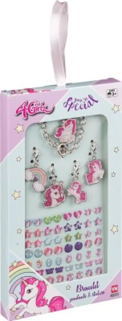 4-Girlz - Enhjørning Armbånd, 5 Vedhæng Og Stickers - Vn 32064