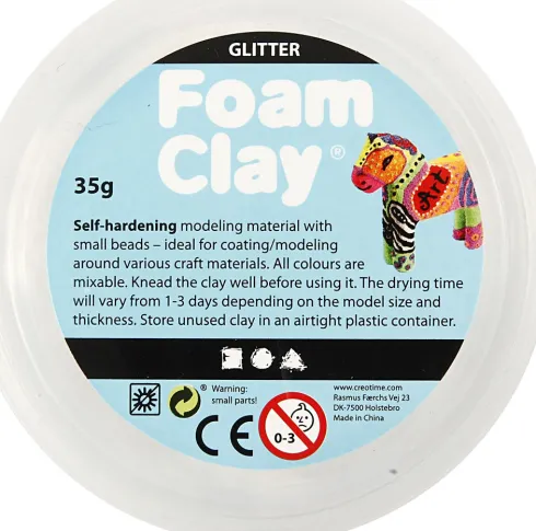 Glitter Foam Clay - Hvid - Modellervoks - 35 G